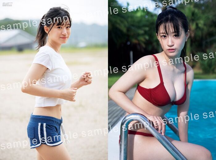 NMB48 Rei Kaminishi, sideways swimming swimsuit is too glamorous! Estimated G cup off-shot images of the 1st photo book are exciting! 19th image